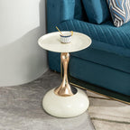 Round End Table with Rose Gold Base – Modern Metal Tray Top, Luxury Cream Side Table, Pedestal Accent Table for Living Room, Bedroom, or Nursery (Cream & Rose Gold)