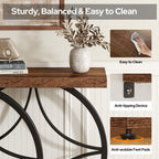 knoworld 39.4" Console Table, Industrial Entryway Table with Anti-Tilt Design, Narrow Wood Accent Sofa Table Behind Couch with Double Circle Base for Entryway, Living Room, Hallway, Foyer