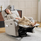 Power Rocking Chair Nursery with Adjustable Lumbar Support,Swivel Rocker Recliner with Overstuffed Armrests, Nursery Glider Recliner for Bedroom & Livingroom, USB & Type-C, Faux Leather Grey