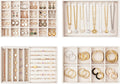 Jewelry Organizer for Drawer, Velvet Jewelry Drawer Organizer Inserts, 4-Layer Beige Stackable Jewelry Trays for Rings Earrings Necklaces Bracelets with Removable Dividers for Dresser Vanity
