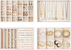Jewelry Organizer for Drawer, Velvet Jewelry Drawer Organizer Inserts, 4-Layer Beige Stackable Jewelry Trays for Rings Earrings Necklaces Bracelets with Removable Dividers for Dresser Vanity