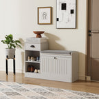Shoe Storage Bench, Modern Wooden Shoe Cabinet with Flip Drawer and Adjustable Shelf, Entry Way Bench with Padded Seat Cushion for Entryway, Hallway, Living Room,Pebble Grey
