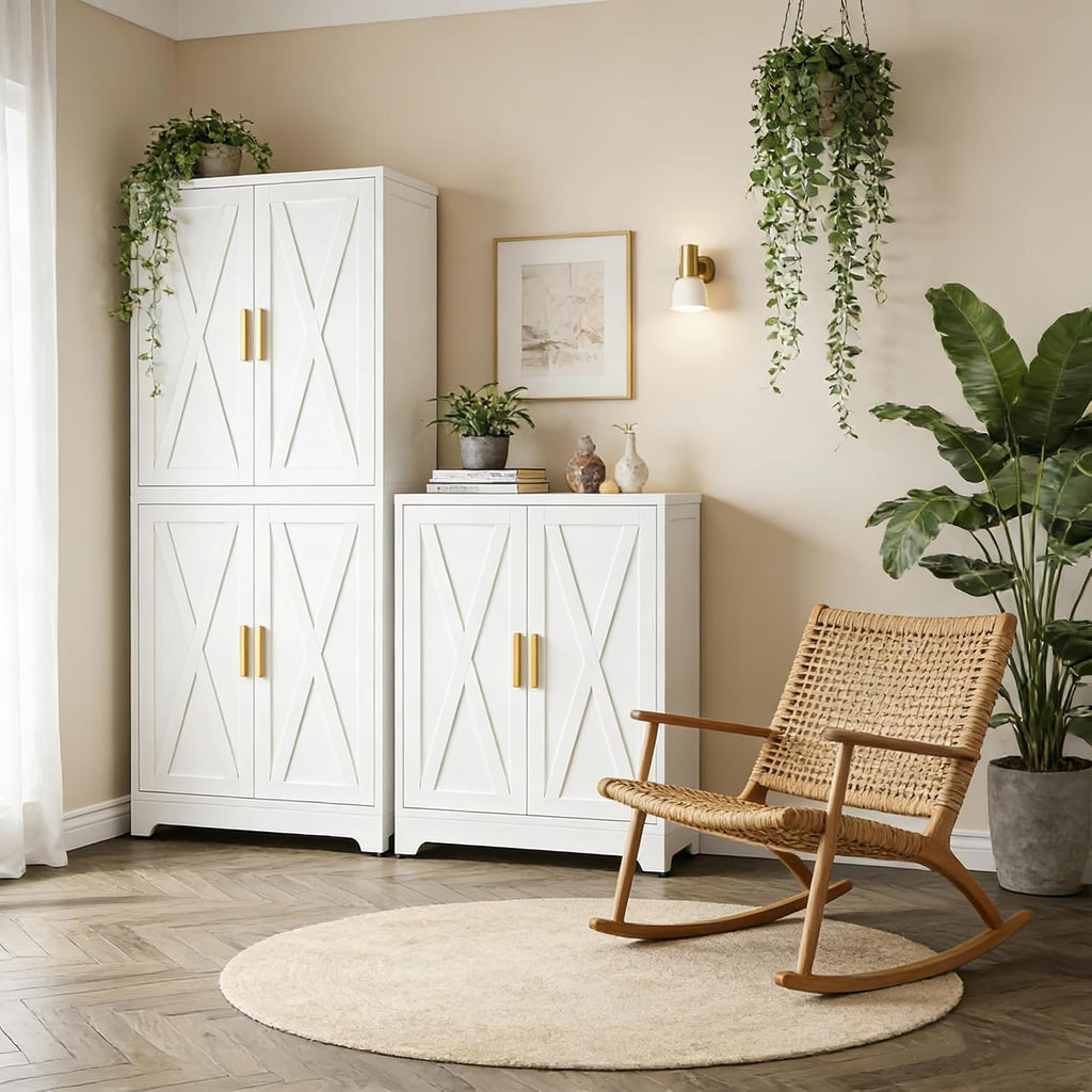 Modular Metal Storage Cabinet,75" White Stackable 2-in-1 Metal Cabinets with 4 Doors & 6 Adjustable Shelves,Freestanding Floor Storage for Kitchen,Home Office Living Room,Dining Room