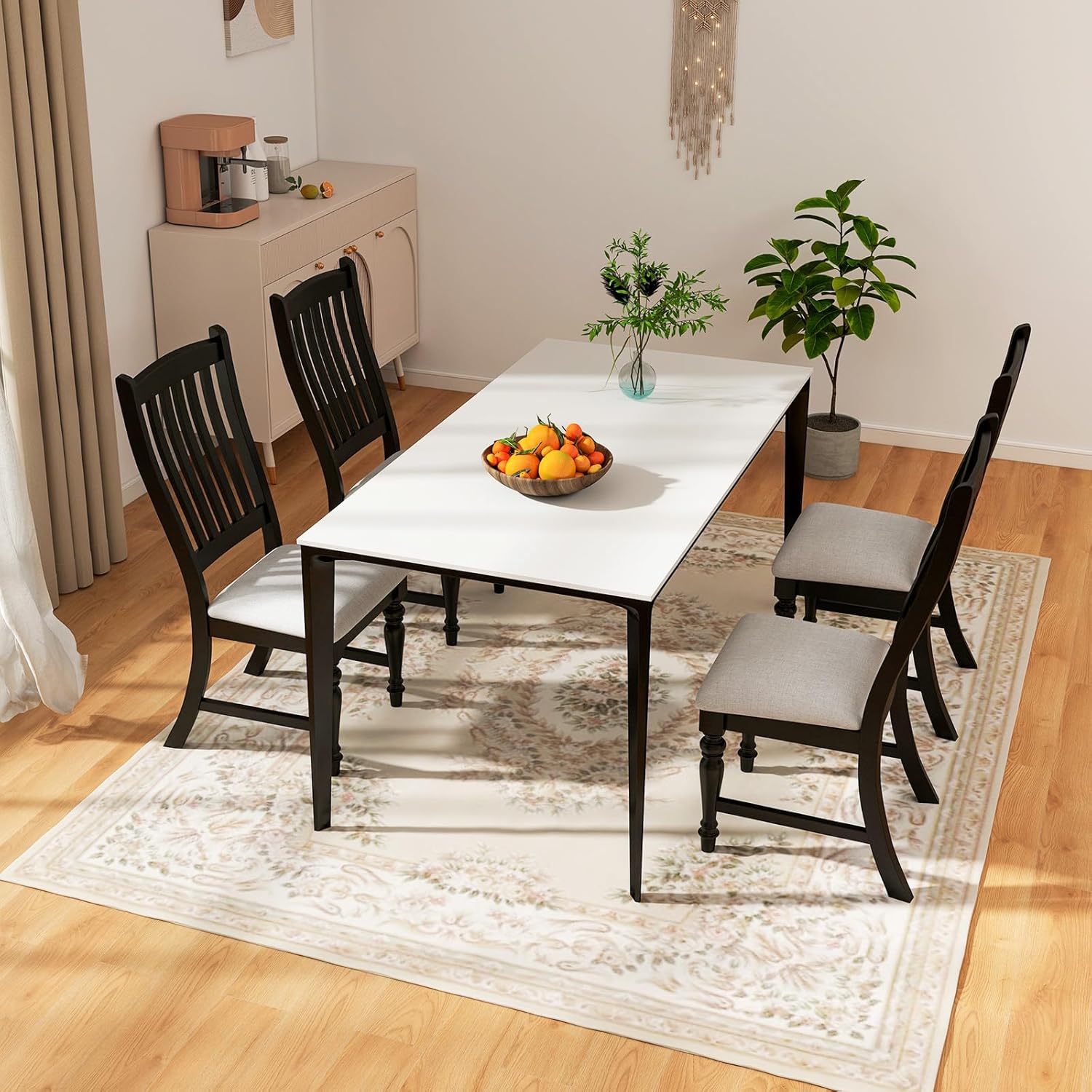 Giantex Wood Dining Chairs Set of 2, Farmhouse Black Kitchen Chair with Solid Wood Frame, Max Load 355 Lbs, Armless Upholstered Dining Side Chairs with Cushion Seat, Slat Back Dining Room Chairs