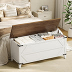 HOOBRO 43.3" Storage Bench, Toy Box with Safety Hinges, Toy Chest Storage, Wooden Storage Bench for Bedroom, Living Room, White and Walnut WH611CW01