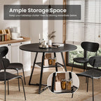 DUMOS 42" Round Dining Table for 4-6, Space Saving Kitchen Table with Dual-Tier Storage, Pedestal Metal Frame, Industrial Farmhouse Circle Dinner Table for Apartment, Black
