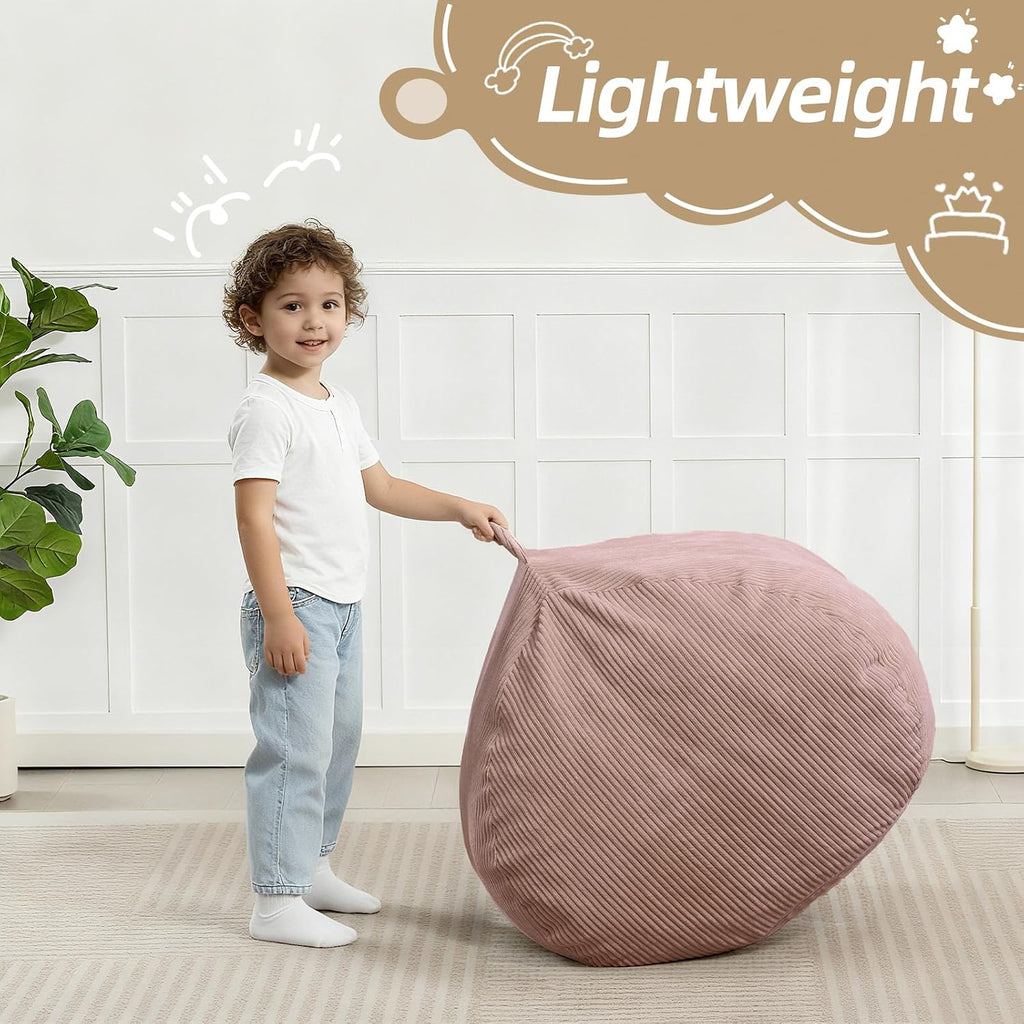 2.5FT Bean Bag Chair with Memory Foam Filling, Pink | Corduroy Fluffy Beanbag Chair for Kids and Teens, Comfy Floor Chair for Living Room Bedroom