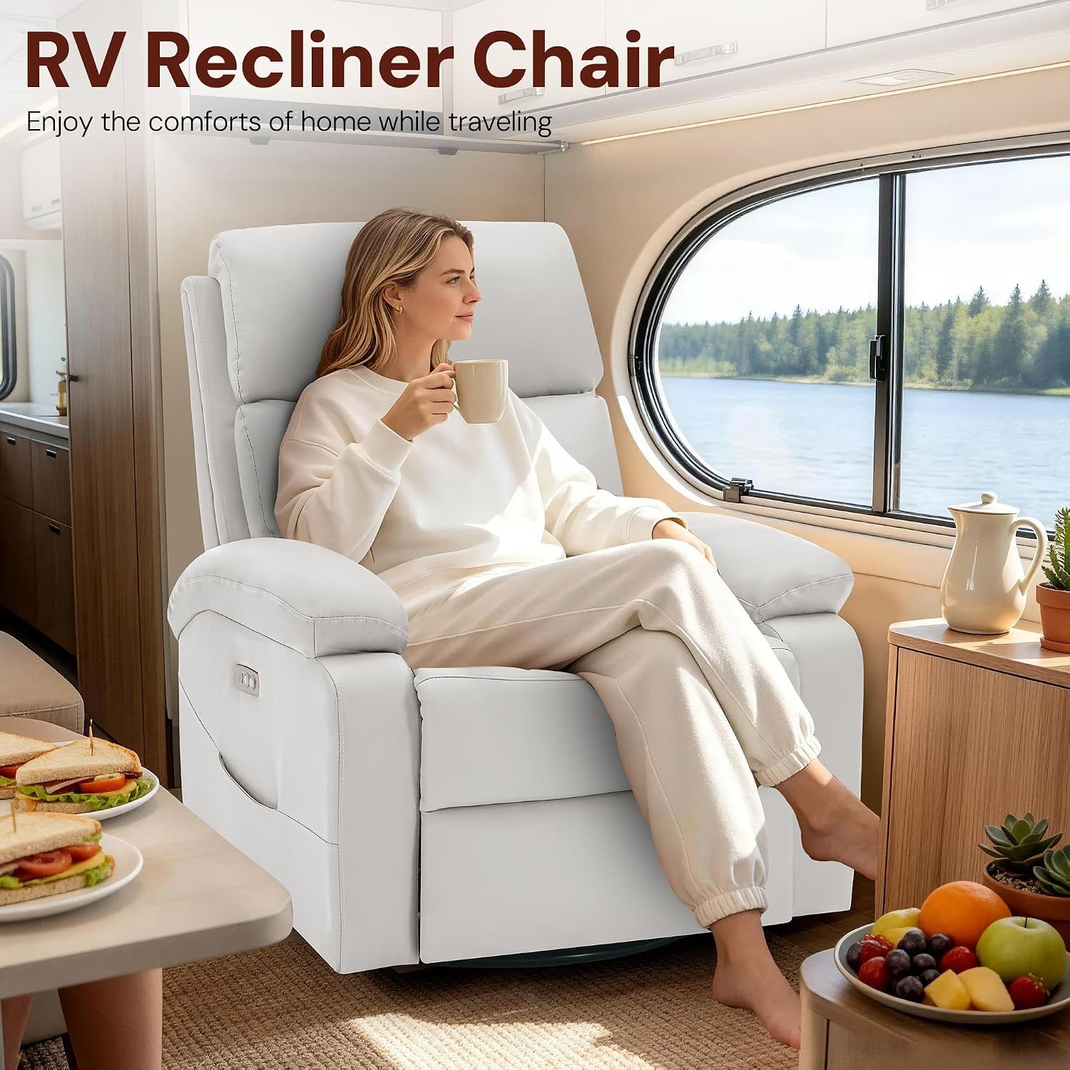 Korser Power Swivel Rocker Recliner Chair. Electric Glider Rocking Chair Nursery with Massage & Heat. PU Leather Nursery Rocking Chairs with USB & Type-C Ports for Living Room, Bedroom, Nursery, White