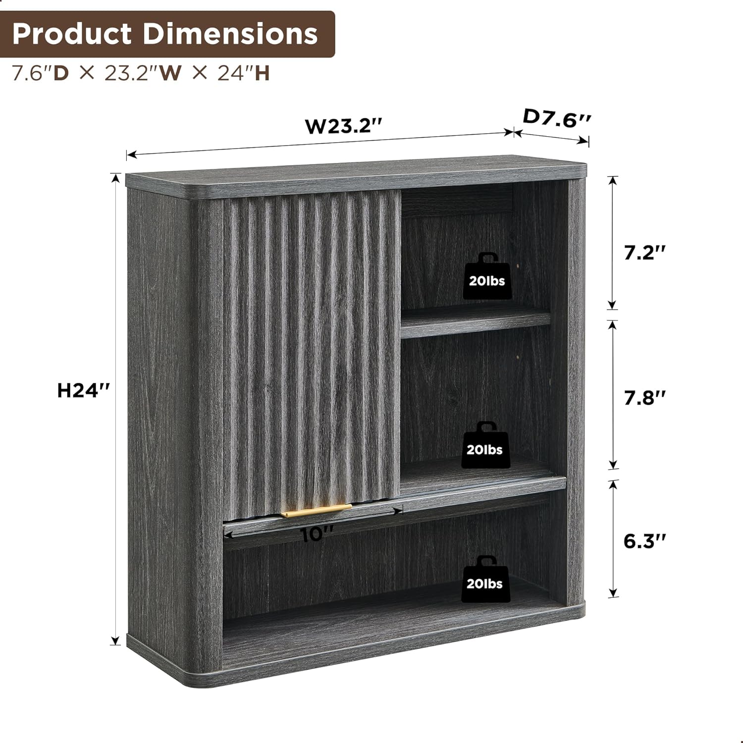 RedLemon Bathroom Wall Cabinet with Fluted Sliding Door, Modern Medicine Cabinet with Adjustable Shelf, Curved Profile Wall Mounted Storage Organizer, Dark Alder