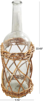 Deco 79 Glass Handmade Decorative Vase Tall Centerpiece Vase with Brown Rattan Woven Lower Body, Flower Vase for Home Decoration 8" x 8" x 23", Clear