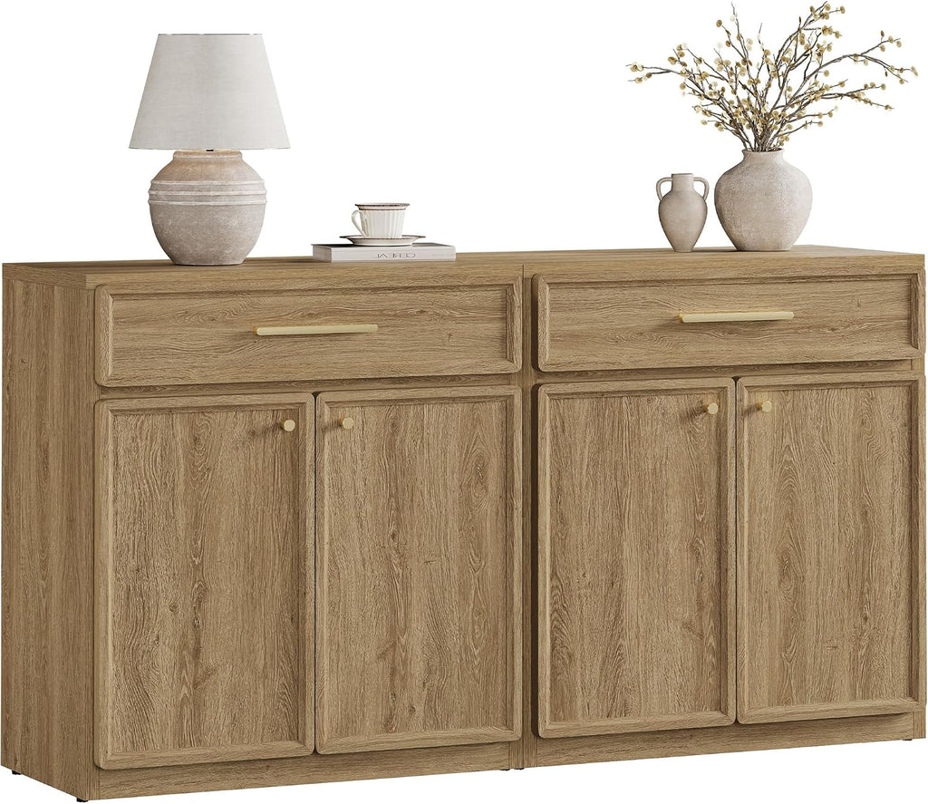 SICOTAS Buffet Cabinet with Storage Tall Modern Accent Storage Cabinet with Doors and Shelves 60 inch Wide Wooden Sideboard Credenza Buffets Console Table Coffee Bar for Kitchen Dining Living Room