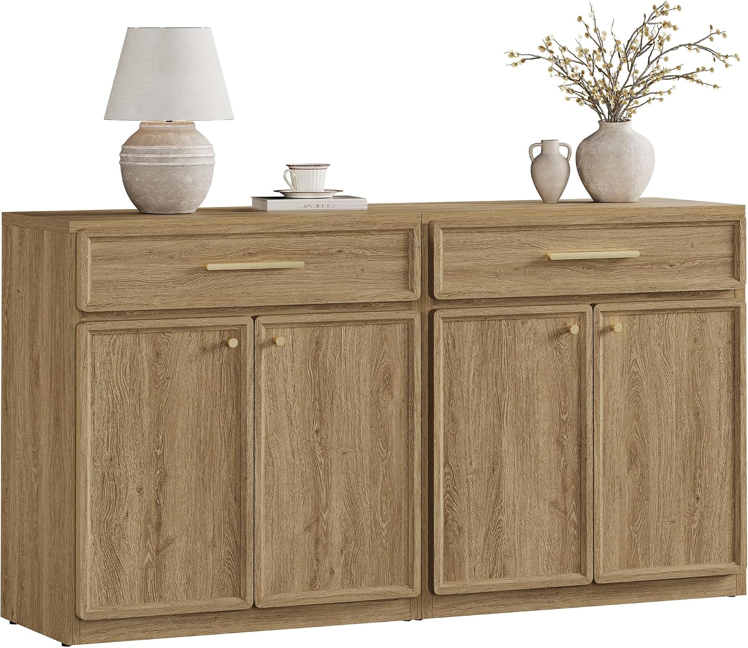 SICOTAS Buffet Cabinet with Storage Tall Modern Accent Storage Cabinet with Doors and Shelves 60 inch Wide Wooden Sideboard Credenza Buffets Console Table Coffee Bar for Kitchen Dining Living Room