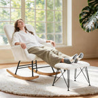 KEEZY Rocking Chair Nursery with Footrest,Upholstered Glider Rocker,Rocking Accent Chair with Padded Seat with High Backrest,Reading Chair,Armchair Comfy Side Chair for Living Room Bedroom (Beige)