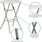 Flash Furniture Kathryn 31.5" Round All-Occasion Folding Bar Height Table for Parties and Commercial Events, Plastic Bar Height Folding Table, White