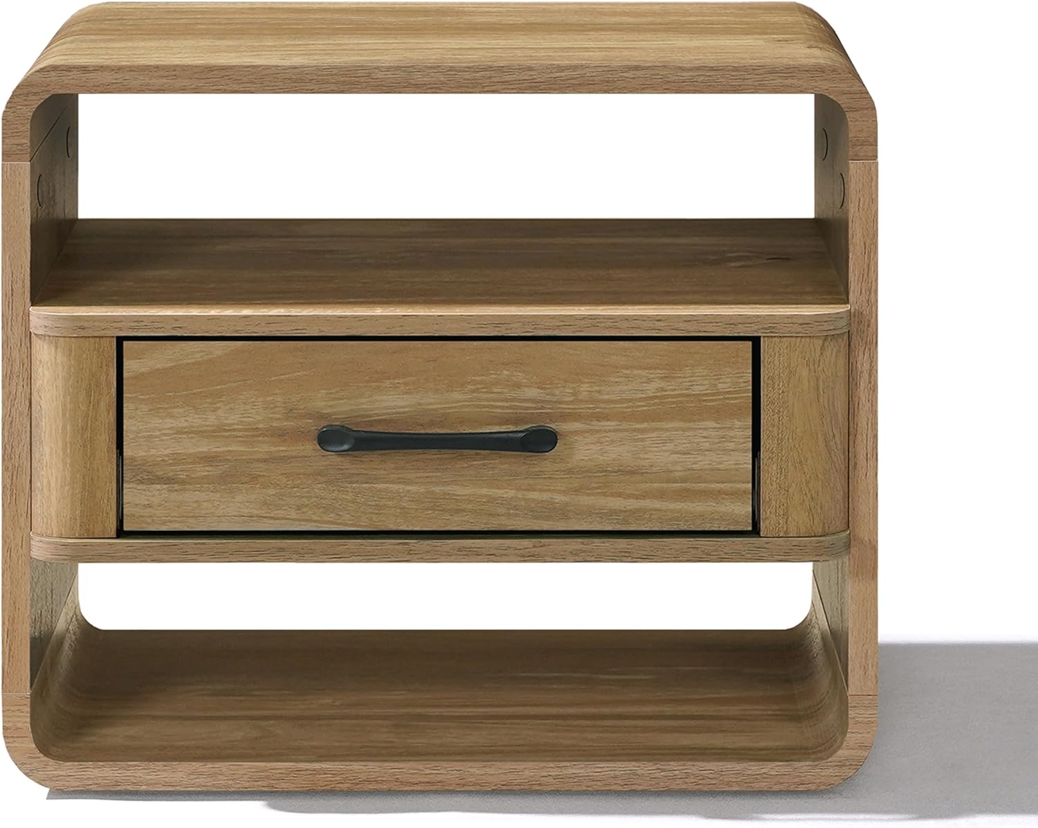 LuxenHome Modern Nightstand with Drawer and Open Shelf,15.7" H Wood Accent End Table and Night Stand with Rounded Corners, Small Bedside Table with Storage for Bedroom，Living Room