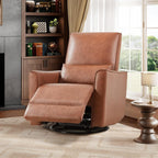 Swivel Rocking Nursery Recliner Chair, Glider Rocker Recliner with High Backrest & Deep Seat, PU Leather Sofa Chair for Nursery, Living Room, Bedroom and Home Theater, Brown