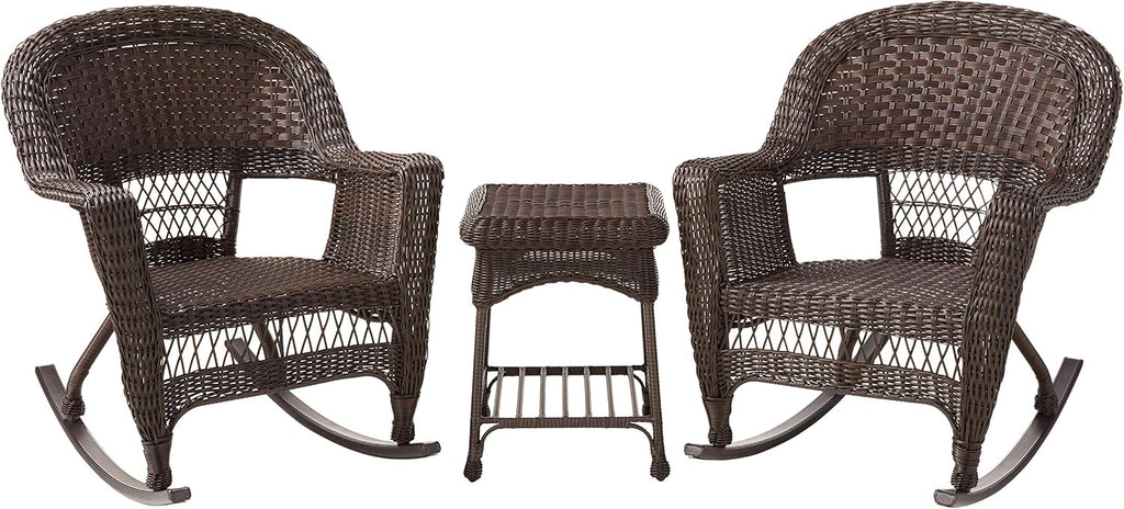 Jeco 3 Piece Rocker Wicker Chair Set, Espresso