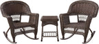 Jeco 3 Piece Rocker Wicker Chair Set, Espresso