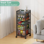 6-Tier Rolling Cart with 5 Drawers & Top Basket, Snack Cart with Wheels | Metal Utility Storage Cart - Fruit Vegetable Rack on Wheels, Kitchen Organization for Cans, Spices, Craft, Art, Beauty