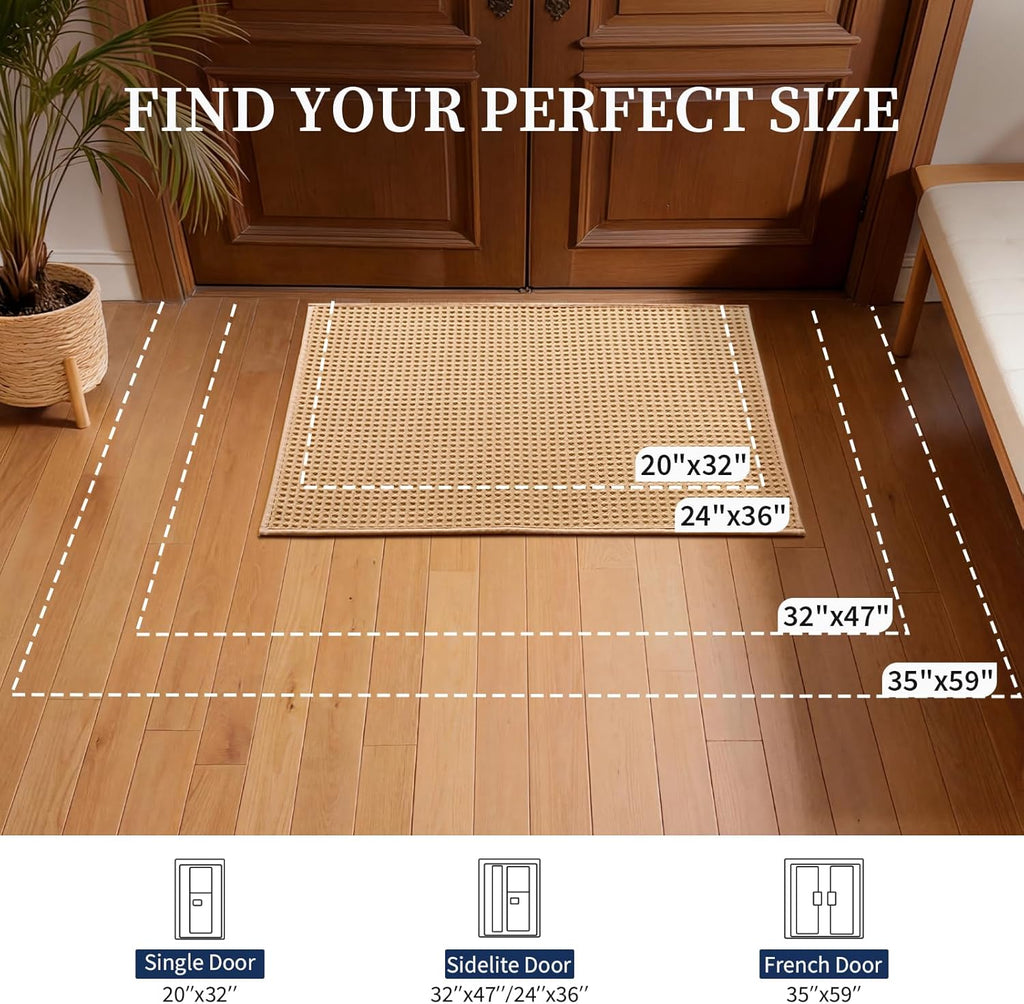 YIHOUSE Indoor Door Mat 24" x 36", Non-Slip Washable Entryway Mat, Dirt Trapper Absorbent Entrance Mat, Low Profile Floor Mat for Front/Back Door, Entryway, Khaki