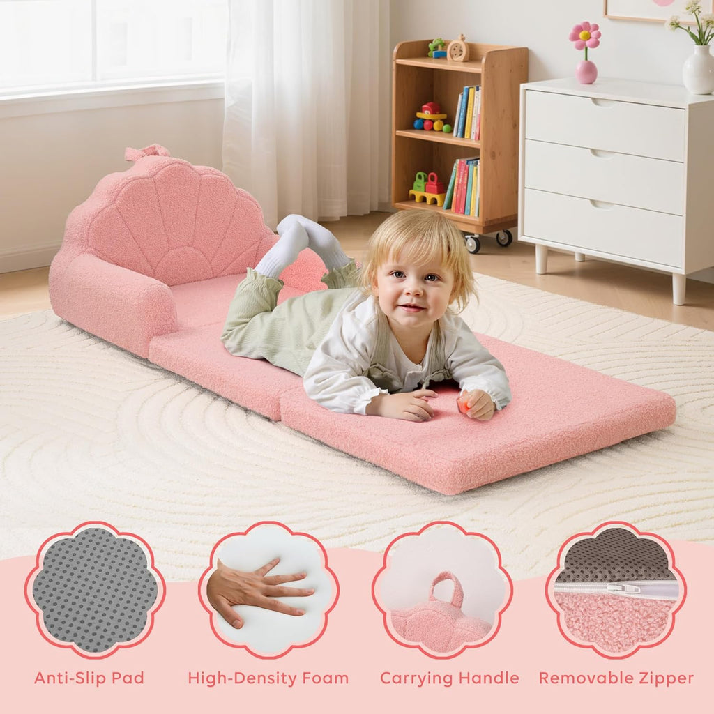 Airpanda Kids Chair and Couch, 2-in-1 Foldable Kids Sofa Chair, Convertible Soft Couch for Reading, Playtime and Relaxing, Removable Washable Cover, Pink