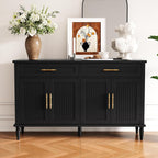 58 Inch Sideboard Buffet Cabinet with Storage, Fluted Buffet Storage Cabinet with 2 Drawers and 4 Doors, Modern Coffee Bar with Adjustable Shelves for Living Room, Kitchen (Black)