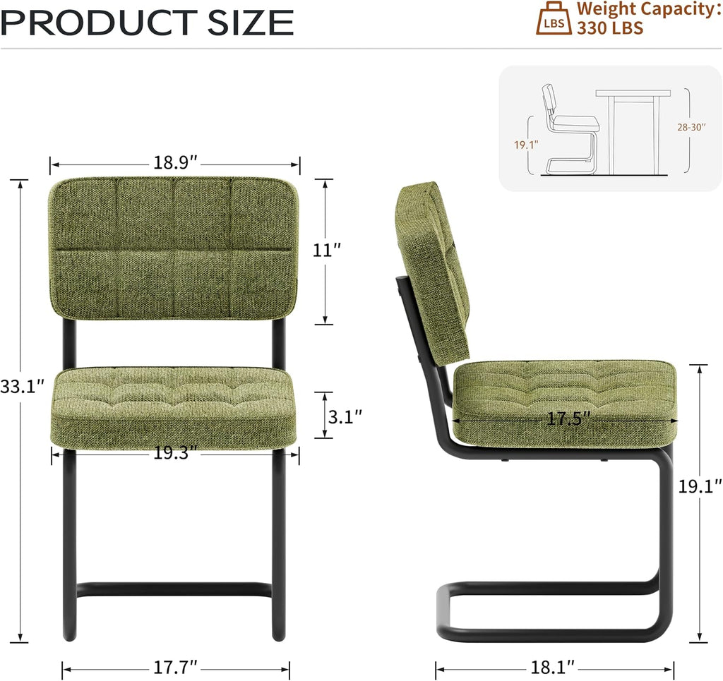 Modern Cantilevered Green Dining Chairs Set of 4, Mid Century Side Dinner Chairs, Armless Backrest, Upholstered Seat, Metal Base, Industrial for Kitchen/Restaurant/Living Room/Cafeteria, Olive