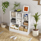 DINZI LVJ Toy Storage Organizer, Kids Bookshelf, Wood Toy Storage Cabinet, 3-Tier 8 Cubby Children Bookcase, 35.4" L Toddler Book Shelf for Playroom, Living Room, Nursery, Hallway, Classroom, White