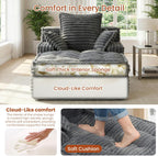 Boneless Chaise Lounge Chair Indoor, Top Fixed-Point Comfort Layer Boneless Couch, 57'' Cloud Corduroy Sofa Bed, Block + Crumb Foam Construction, Deep Seat Reading Chair with 3 Pillows, No Assembly