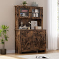 Kitchen Pantry Storage Cabinet with Microwave Stand & Coffee Bar Cabinet,Ample Storage Space with Countertop and 4 Doors, Multi-Scene Use As Hutch or Bar Cabinet, Easy Assembly