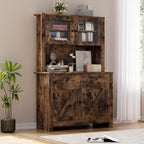 Kitchen Pantry Storage Cabinet with Microwave Stand & Coffee Bar Cabinet,Ample Storage Space with Countertop and 4 Doors, Multi-Scene Use As Hutch or Bar Cabinet, Easy Assembly