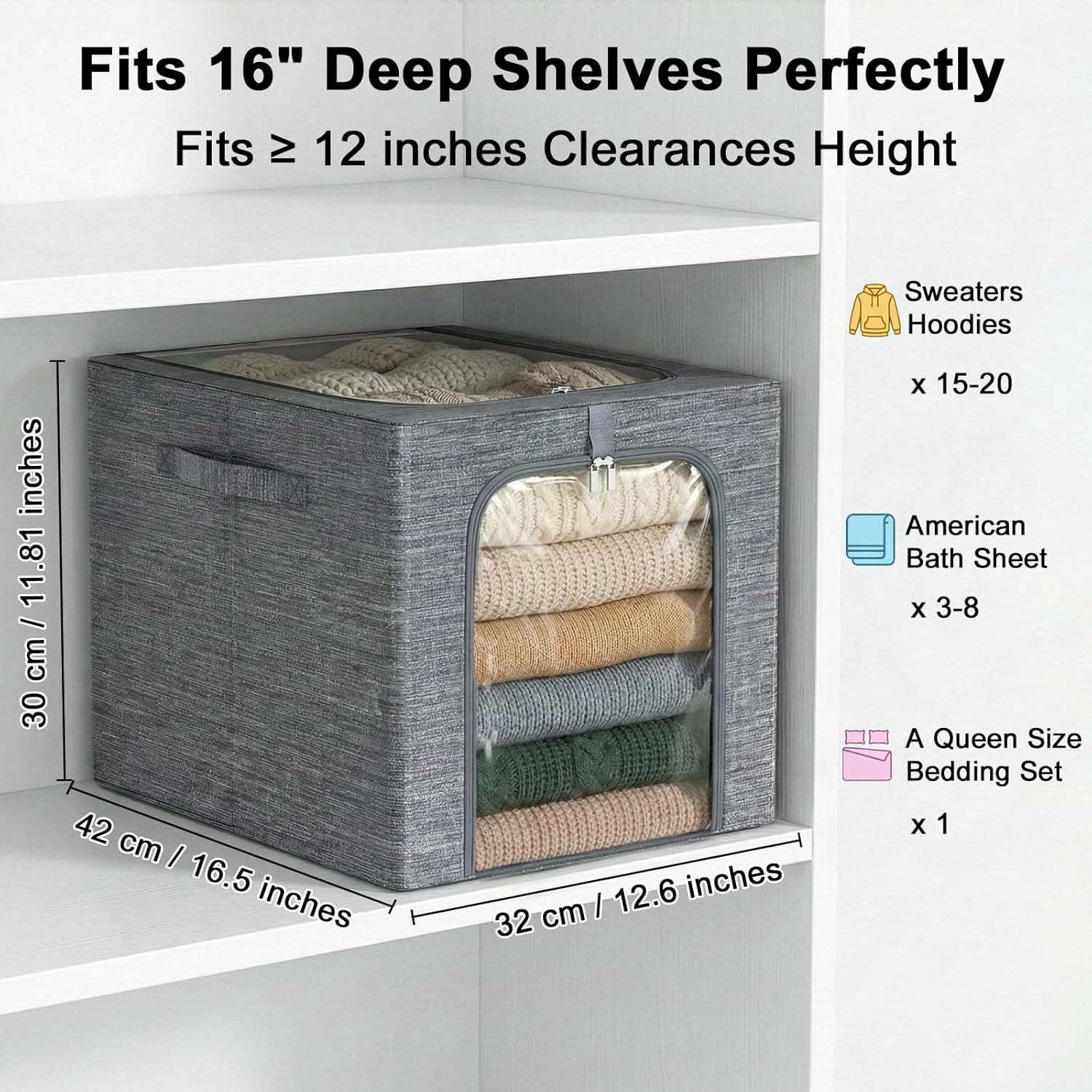 GoMaihe Clothes Storage Bin with Metal Frame: 6-Pack Stackable Closet Storage Bin with Lid & Clear Window, Sweater Boxes Storage for Closet Bedding Clothing Storage Organizer 40L