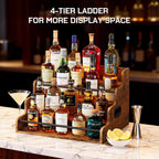 LIVELYGLOW 19.6”W x 15.74" D x 12.5" H Inches Versatile 4-Step Coffee Syrup & Water Bottle Organizer Rack Multi-Functional Retro Display Shelf for Kitchen or Bar, Holds Liquor & Spirits, Wooden