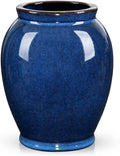 Blue Large Ceramic Vases for Flowers Navy Blue Glazed Pottery Vases Rustic Modern Farmhouse Distressed Decorative Vase for Home Kitchen Mantel Shelf Living Room Table Centerpiece Decor - 6.7 Inch Tall