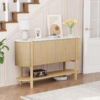 Console Table with Storage, Fluted Entryway Table with 2 Doors and Open Shelf, Long Sofa Table Behind Couch for Living Room, Hallway (Natural)