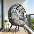 Outdoor Egg Chair Wicker Indoor, 8-Inch Deep Comfort Cushion, 400lbs Capacity, Semi-Enclosed Balcony Chairs(Black+Gray)
