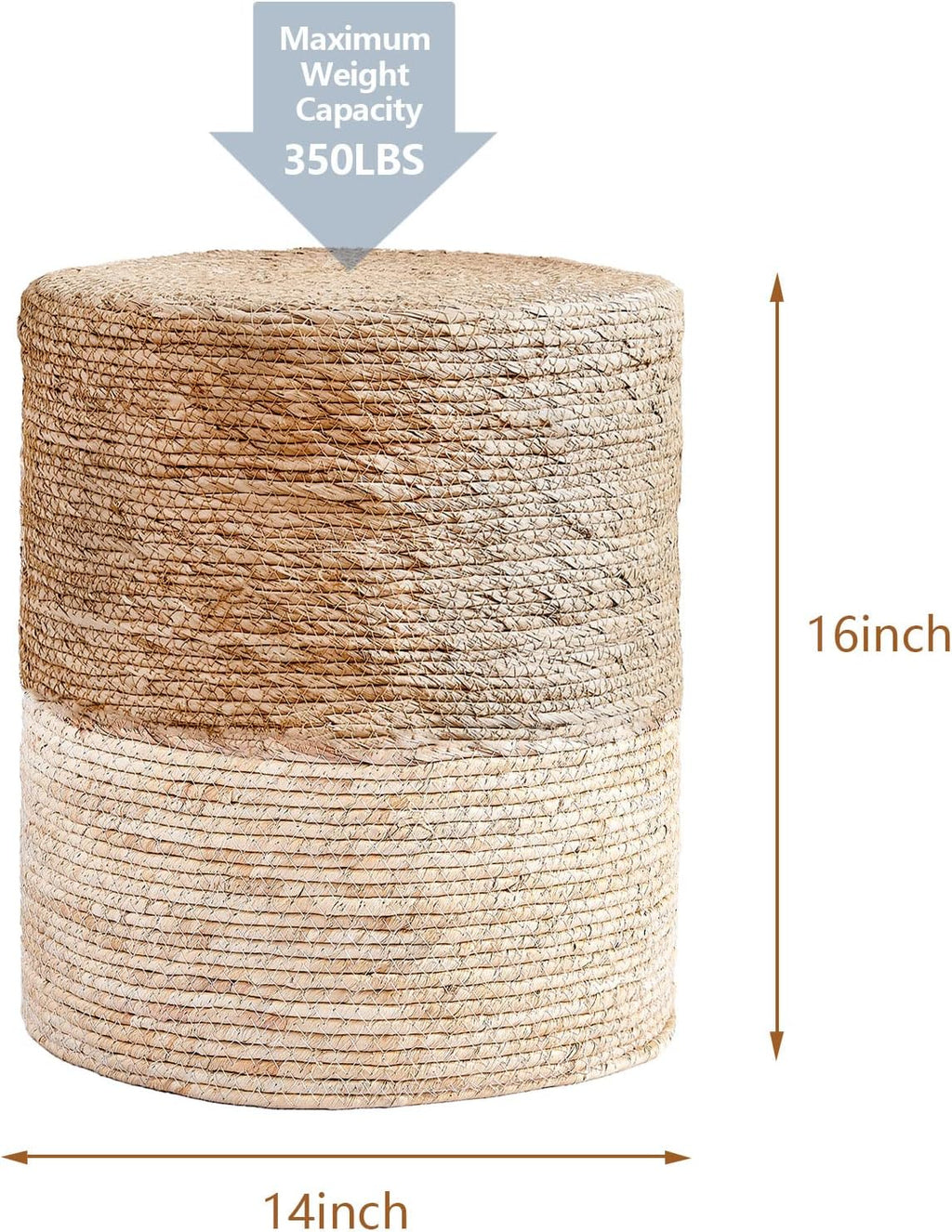 Pouf Ottoman, 100% Handwoven Seagrass Braided Pouffe, Boho Decor Floor Chair for Couch or Desk, Outdoor Ottomans for Garden, Round Footrest with Wood Frame, Home Decorative Seat for Balcony