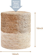 Pouf Ottoman, 100% Handwoven Seagrass Braided Pouffe, Boho Decor Floor Chair for Couch or Desk, Outdoor Ottomans for Garden, Round Footrest with Wood Frame, Home Decorative Seat for Balcony