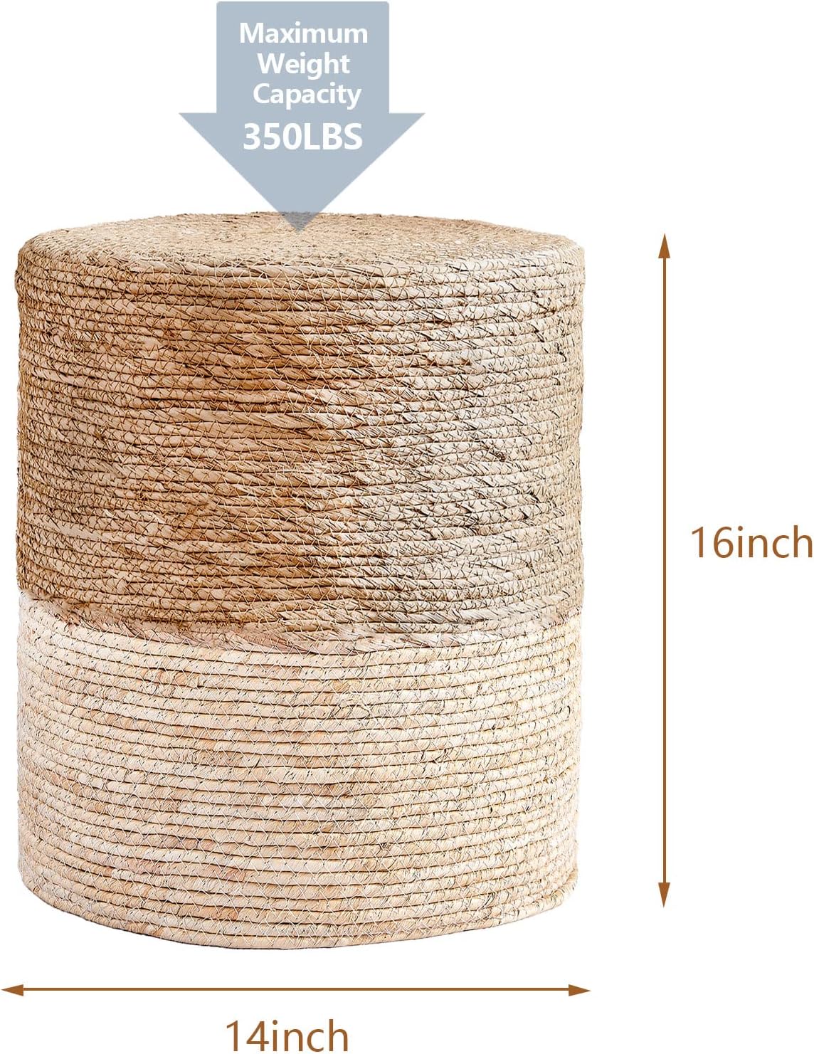 Pouf Ottoman, 100% Handwoven Seagrass Braided Pouffe, Boho Decor Floor Chair for Couch or Desk, Outdoor Ottomans for Garden, Round Footrest with Wood Frame, Home Decorative Seat for Balcony