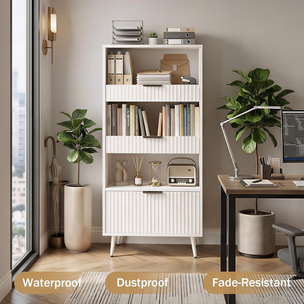 White File Storage Cabinet & 4-Tier Multifunctional Storage, 51.1”Tall Storage Cabinet, Narrow Storage Cabinet for Home Office, Bathroom, Kitchen, Pantry, Living Room, Bedroom