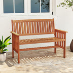 Tangkula Outdoor Wood Garden Bench, 2-Person Patio Park Bench with Backrest, Armrests and Slatted Seat, Outside Loveseat Furniture for Front Porch, Balcony, Deck and Yard