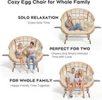 Double Wicker Egg Chair Outdoor Indoor - 2-Person Oversized Loveseat with 8" Thickened Paded Cushion - 700 lbs Weight Capacity Patio Lounge Chair for Balcony Porch Backyard (Beige Radial)
