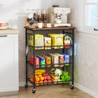 SWTYMIKI 24.4''x15.7'' Rolling Microwave Cart - 4 Tier Microwave Table Stand with 6 Storage Baskets, Coffee Bar with Wheels, Kitchen Utility Cart Shelf Rack Organizer for Vegetables, Potato, Brown