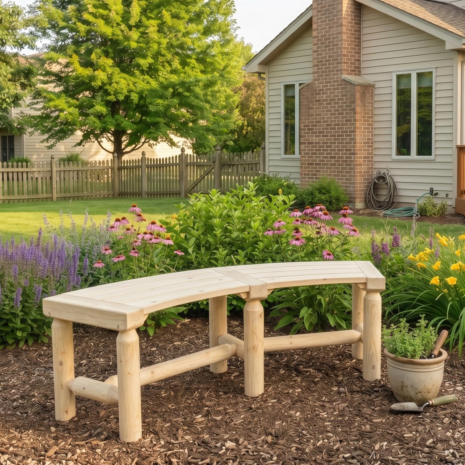 FORTUNO Outdoor Wooden Curved Backless Porch Bench Rustic Style Cedar/Fir Wood Log Fire Pit Bench for Patio Garden Deck and Backyard, 40"-54" W×13" D×16.5" H, Natural