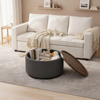 29.5-Inch Round Coffee Table Ottoman with Storage, Multi-Functional Storage Ottoman and Stylish Coffee Table, Flip-Top Tray and Hidden Stow, Suitable for Living Room, Bedroom (Grey)