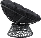 OSP Home Furnishings Wicker Papasan Chair with 360-Degree Swivel, Grey Frame with Black Cushion