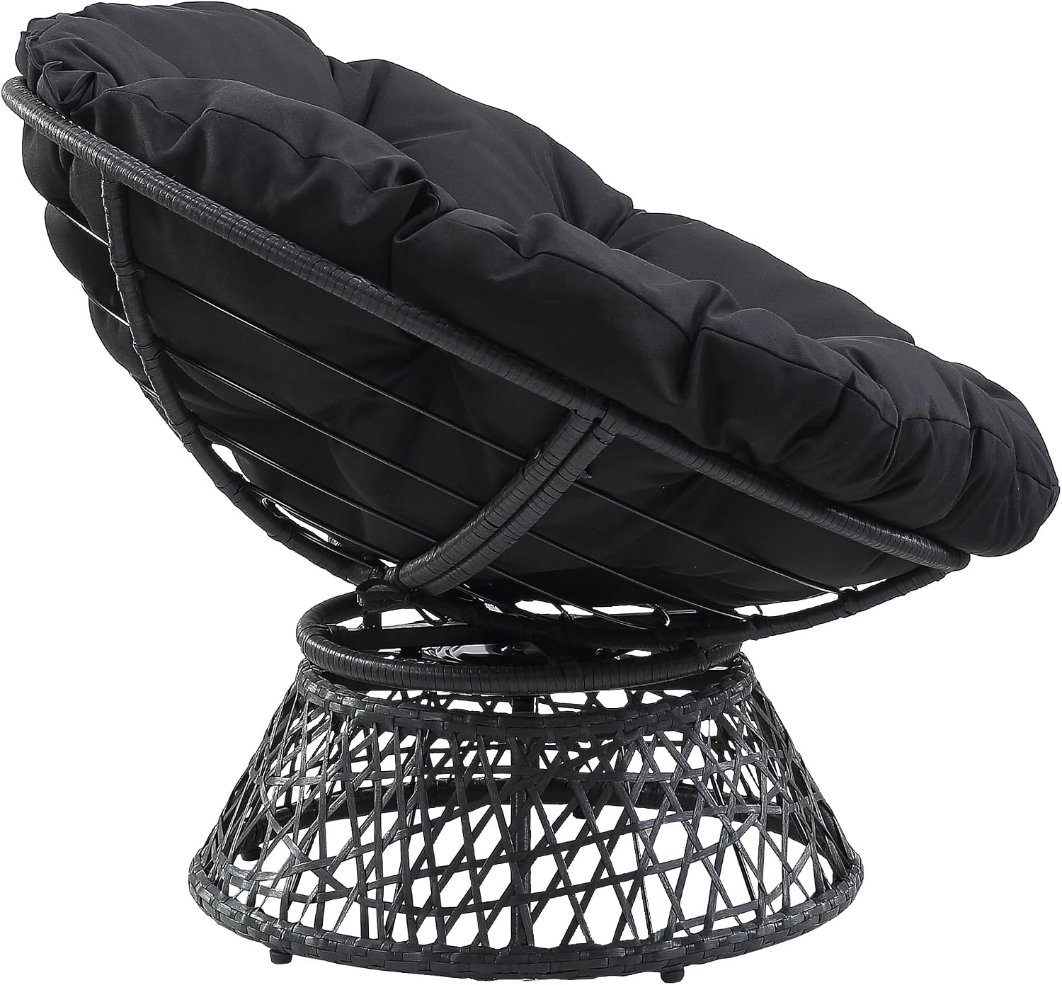OSP Home Furnishings Wicker Papasan Chair with 360-Degree Swivel, Grey Frame with Black Cushion
