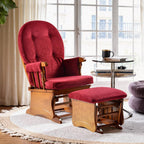 Wooden Base Rocking Chair, Silent Rocking Motion, Feeding Chair, Nursing Rocker with Footstool, Sturdy and Easy to Assemble, Burgundy