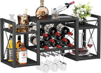 Wall Mounted Wine Rack with Glass Holder, Wood-Metal Retro Bar Shelf, Wine Bottles Display Wall Storage for Kitchen Dining Room Home Bar, Black