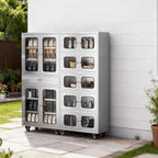 68" Full-Assembled Stainless Steel Cabinet with 1 Drawer and Glass Doors, 6-Tier Rolling Kitchen Pantry Storage Cabinet with Wheels for Garage, Warehouse, Utility Room, Laundry Room, Restaurant, Cafe